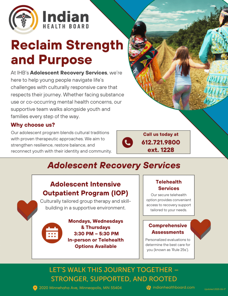 Flyer that describes adolescent recovery services at IHB.