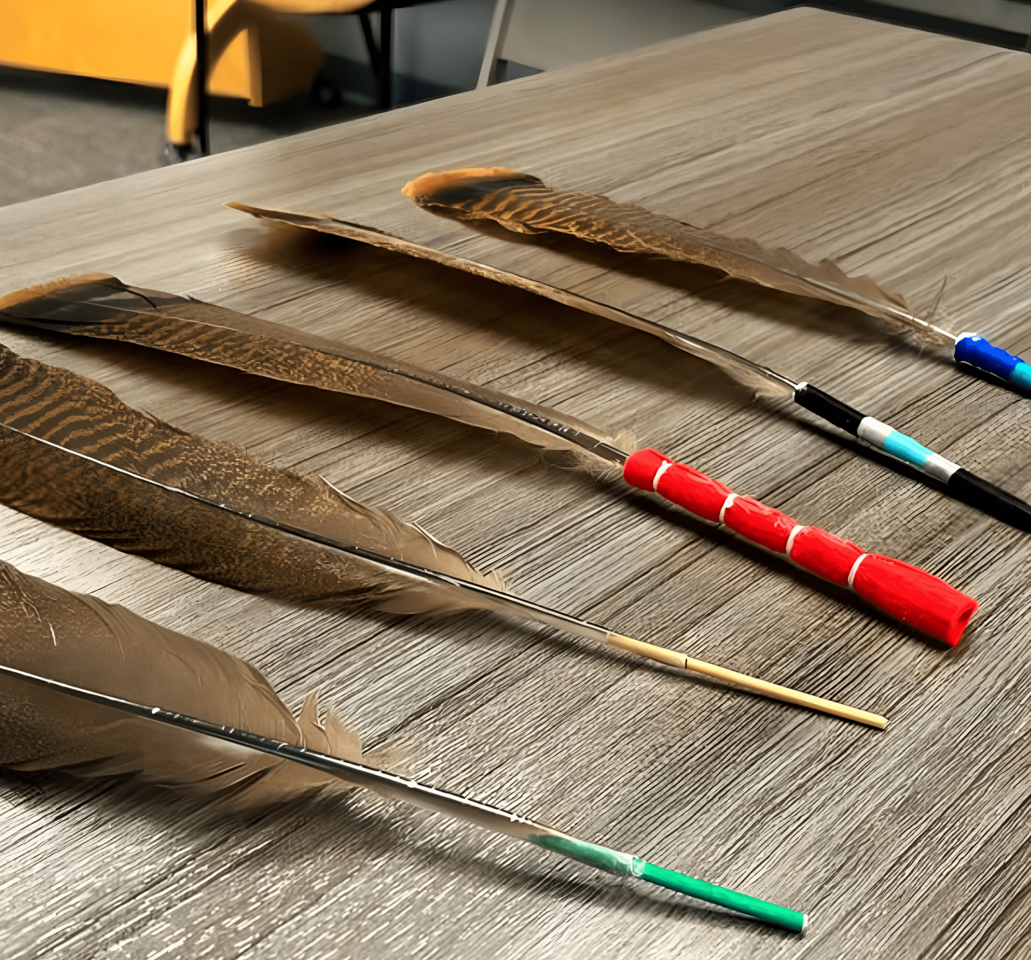 a group of feathers on a table
