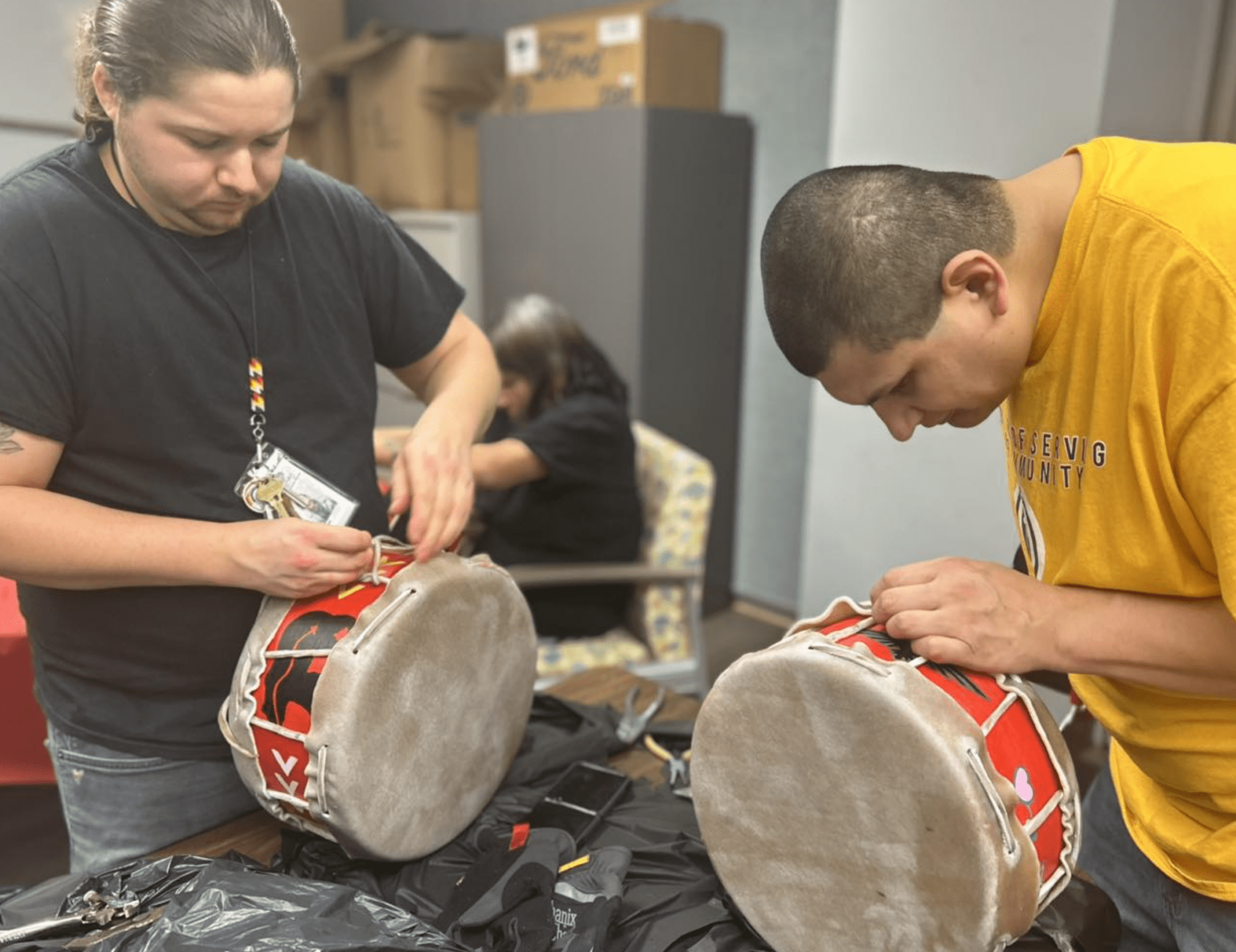 a group of men playing drums